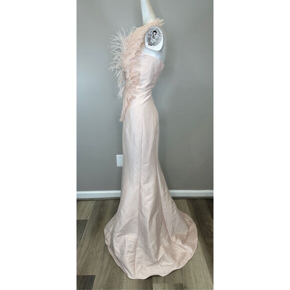 NWT Badgley Mischka Feather Fan Mermaid Gown in Blush Size 10 $990 - Picture 6 of 9